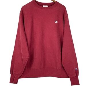 Champion Red Reverse Weave Long Sleeve Crew Neck With Chest & Arm Logo L